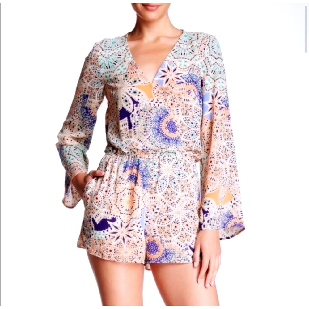 Daniel Rainn boho crochet romper long sleeves elastic waist boho‎ patchwork sz M